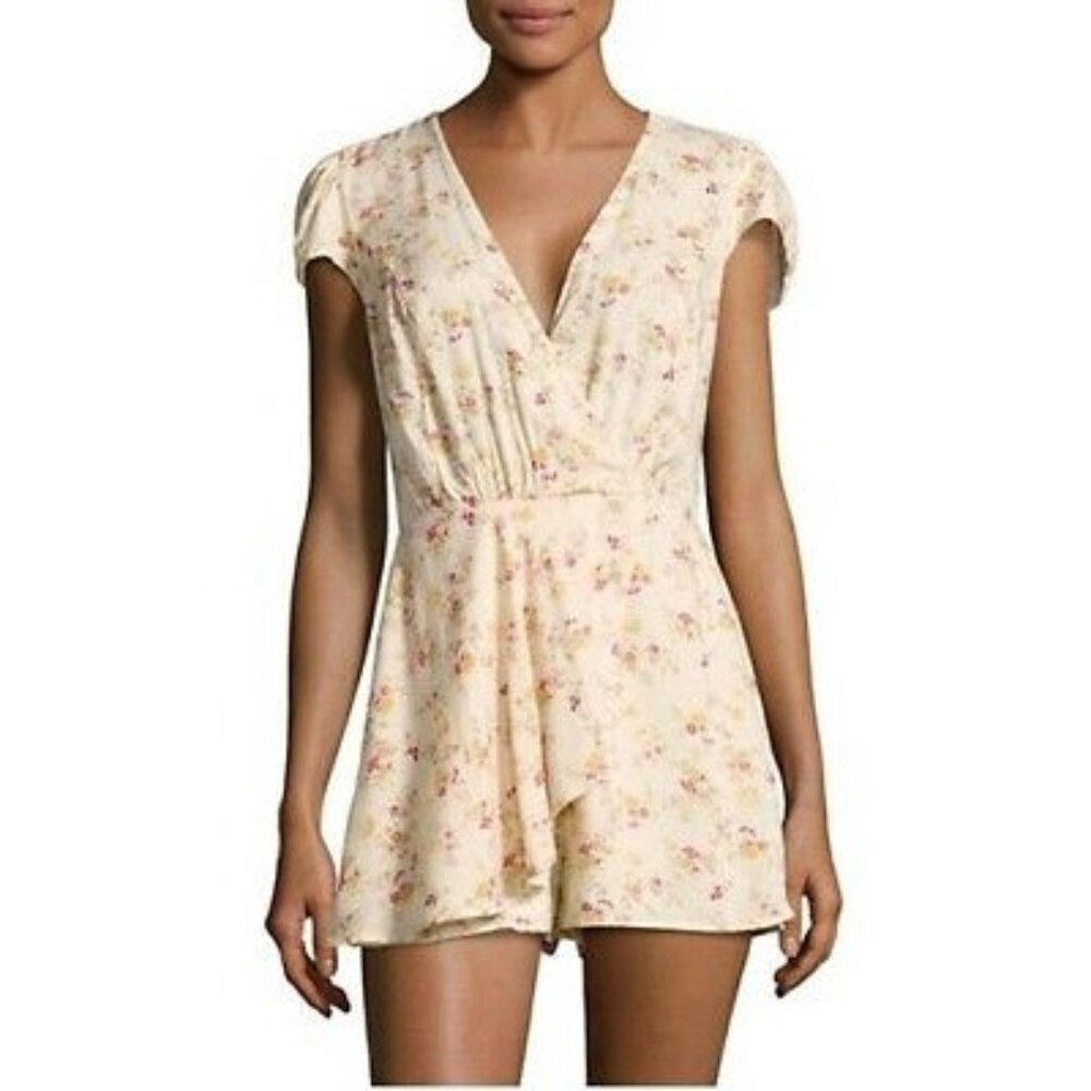 Denim & Supply Floral Print Wrap Romper in Cream - Size Medium